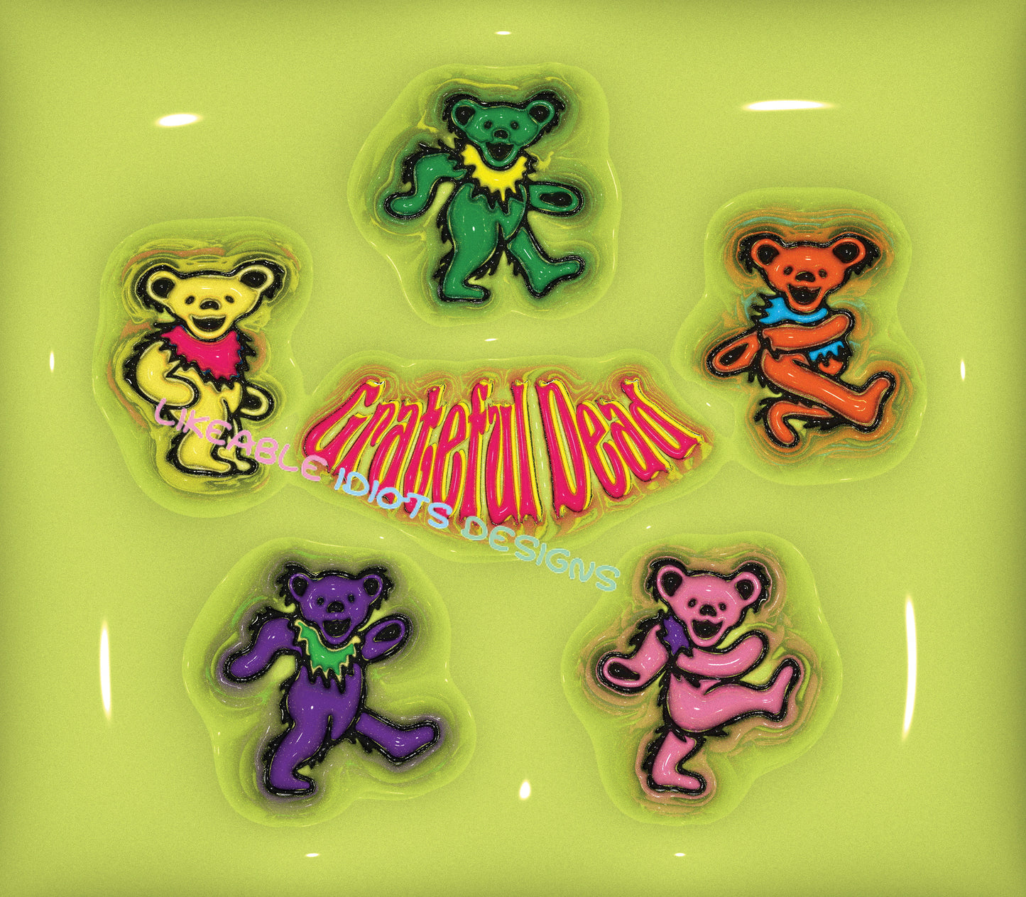 Tumbler designs in Puffy format Grateful Bears