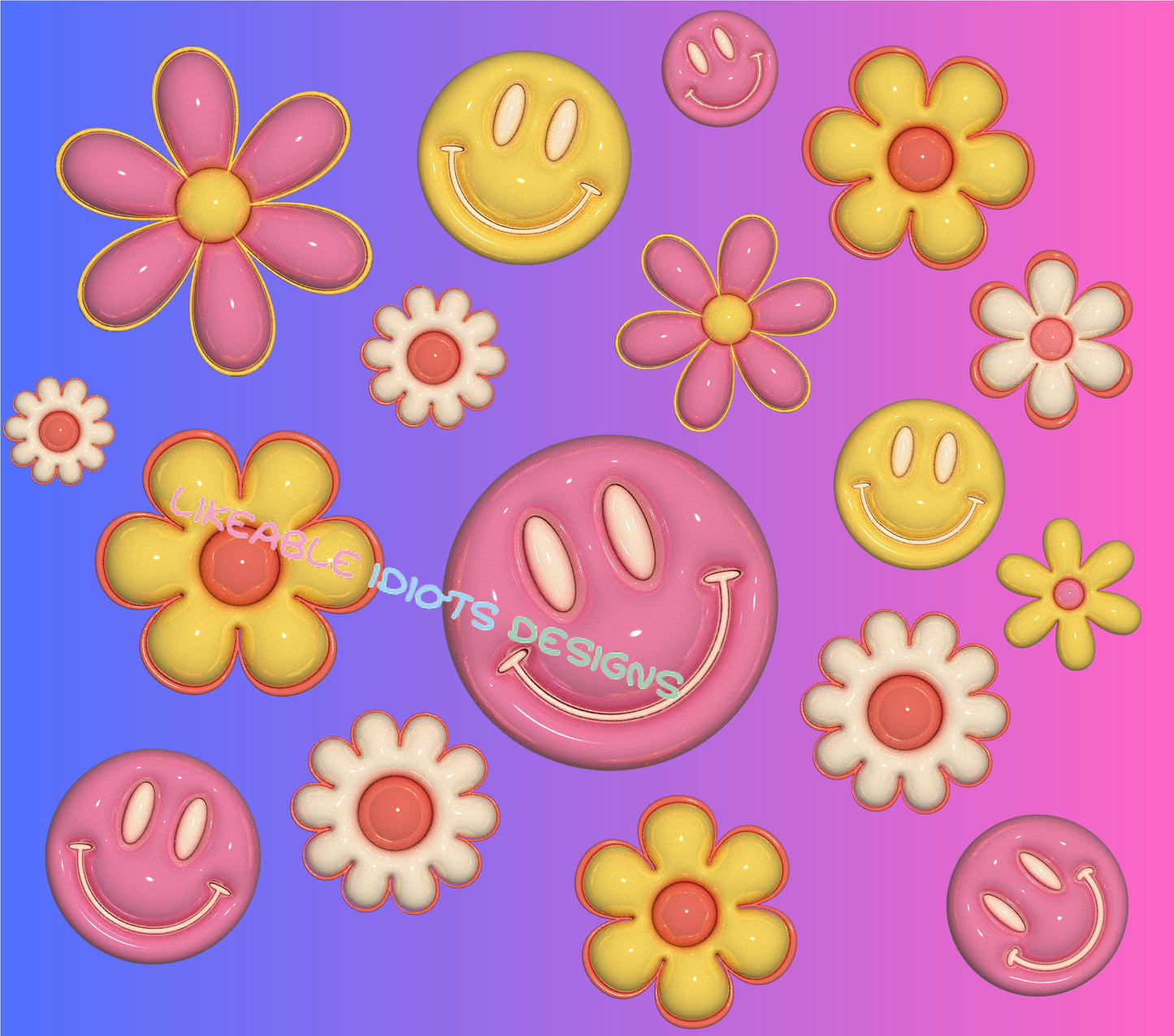 Tumbler designs in Puffy format smiley flowers