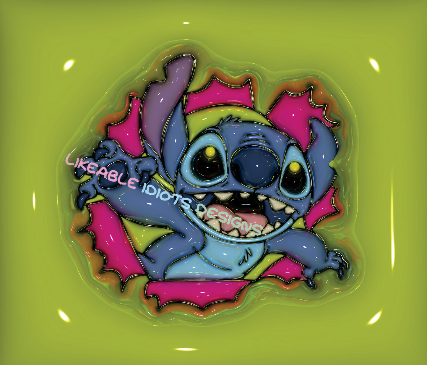 Tumbler designs in Puffy format stitch breaking through
